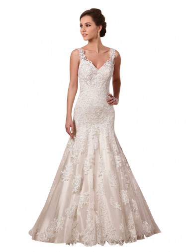 Cheap Open Back Mermaid Tulle Wedding Dress with Lace Bodice Canada