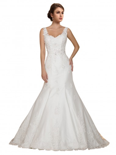 Cheap Sweethart V-Neckline Lace Wedding Dress with Shoulder Straps Canada