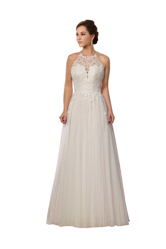 Cheap Illusion Halter Lace Boho Wedding Dress with Plunging Sweetheart Bodice Canada