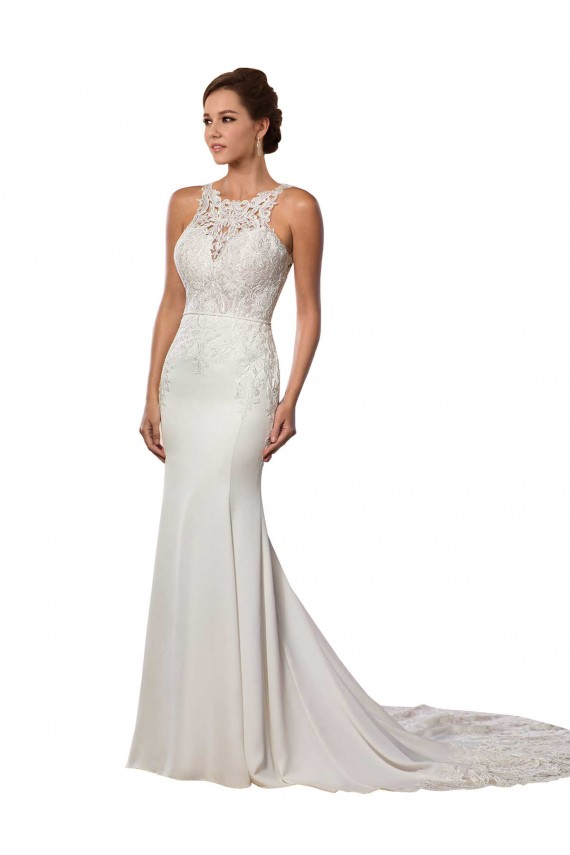 Cheap Modern Deep V-Neck Sheath Lace Wedding Dress with Open V-Back Canada