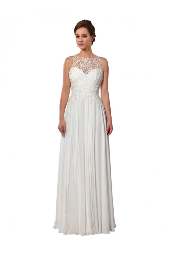 Cheap Illusion Neck A-Line Chiffon Beach Wedding Dress with Lace Halter Neckline Canada