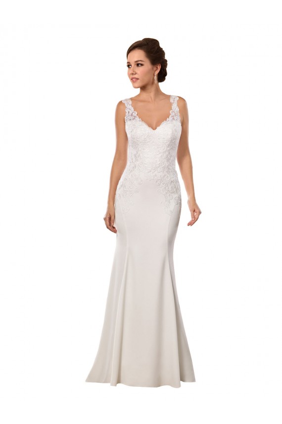 Cheap V-Neck Mermaid Crepe Wedding Dress with Lace Bodice Canada