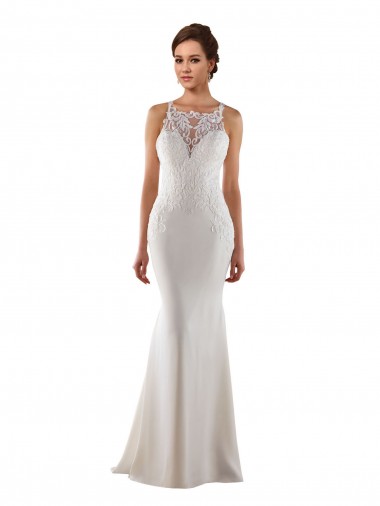 Cheap Modern High Neck Sheath Wedding Dress with Lace Bodice Canada