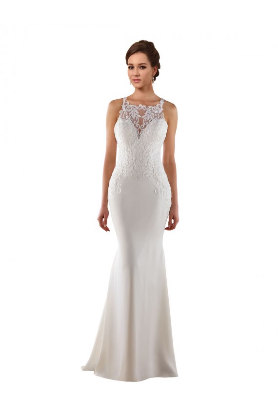 Cheap Modern High Neck Sheath Wedding Dress with Lace Bodice Canada