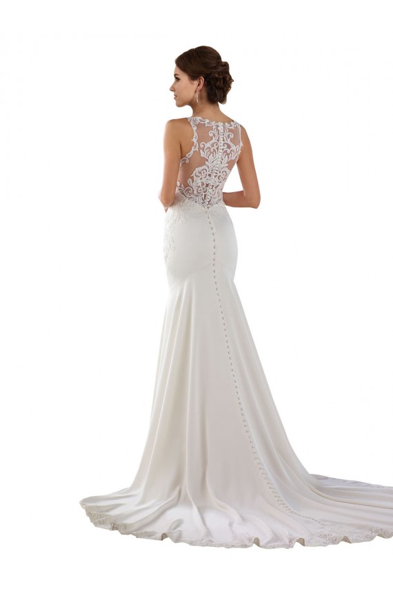 Cheap Modern High Neck Sheath Wedding Dress with Lace Bodice Canada