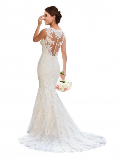 Cheap V-Neck Mermaid Vintage Lace Wedding Dress Canada