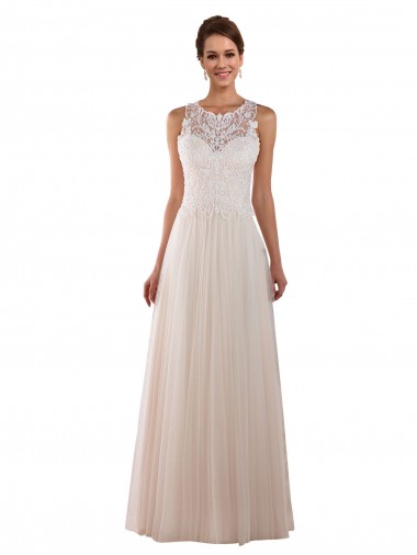 Cheap High Neck A-Line Tulle Wedding Dress with Lace Back Canada