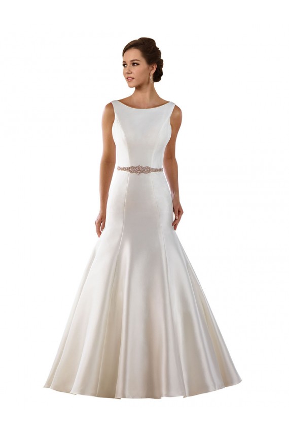 Cheap Modern Boat Neck Mermaid Satin Wedding Dress with Deep V-Back Canada