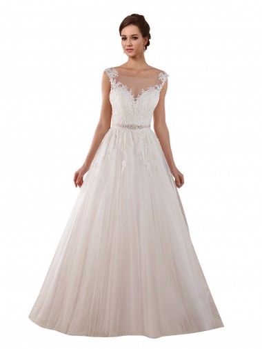 Cheap Illusion Sweetheart Neck Ball Gown Tulle Wedding Dress with Lace Bodice Canada