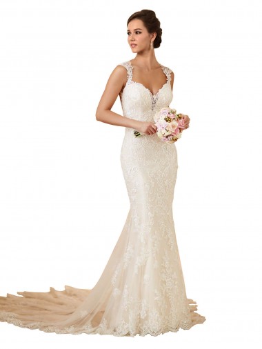 Cheap Modern Chapel Train Sweetheart Mermaid Lace Wedding Dress with Keyhole Back Canada