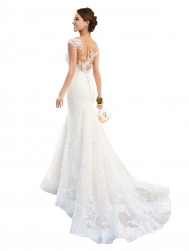 Cheap Fit and Flare Illusion Neck Lace Wedding Dress Canada