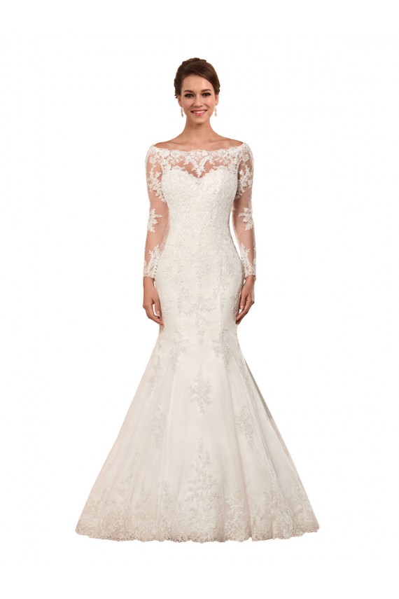 Cheap Long Sleeves Mermaid Lace Wedding Dress with Illusion Back Canada