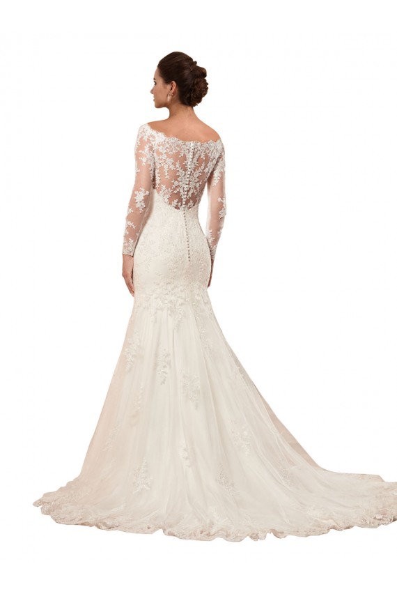 Cheap Long Sleeves Mermaid Lace Wedding Dress with Illusion Back Canada