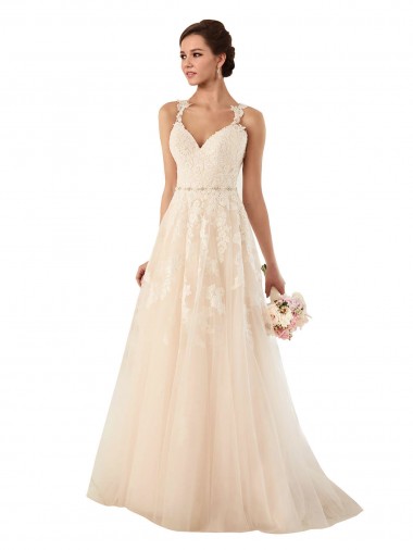 Cheap Sweetheart A-Line Tulle Wedding Dress with Lace Illusion Back Canada
