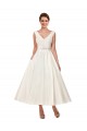 Cheap V-Neck A-Line Short Ankle Length Satin Wedding Dress Canada