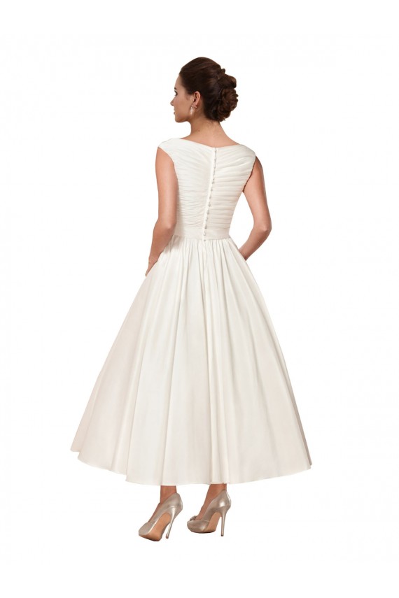 Cheap V-Neck A-Line Short Ankle Length Satin Wedding Dress Canada