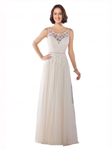 Cheap High Lace Neck Illusion Back Tulle Boho Wedding Dress Canada