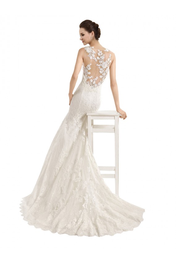 Cheap Illusion Neck Mermaid All Over Lace Wedding Dress Canada