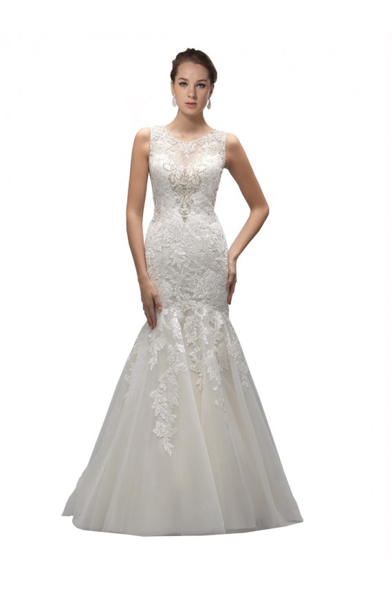 Cheap Illusion High Neck Mermaid Lace Wedding Dress Canada