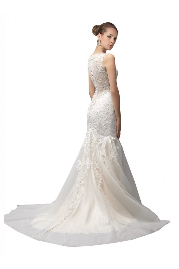 Cheap Illusion High Neck Mermaid Lace Wedding Dress Canada