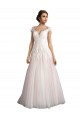 Cheap Illusion Cap Sleeves A-Line Tulle Beach Wedding Dress with Lace Bodice Canada