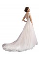 Cheap Illusion Cap Sleeves A-Line Tulle Beach Wedding Dress with Lace Bodice Canada