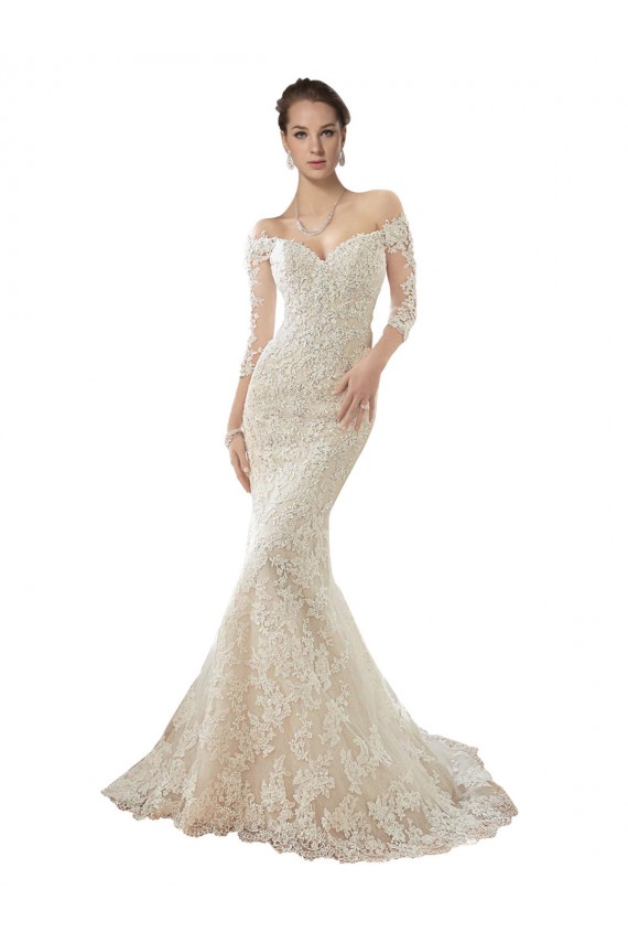 Cheap Long Sleeves Off the Shoulder Trumpet Lace Wedding Dress Canada