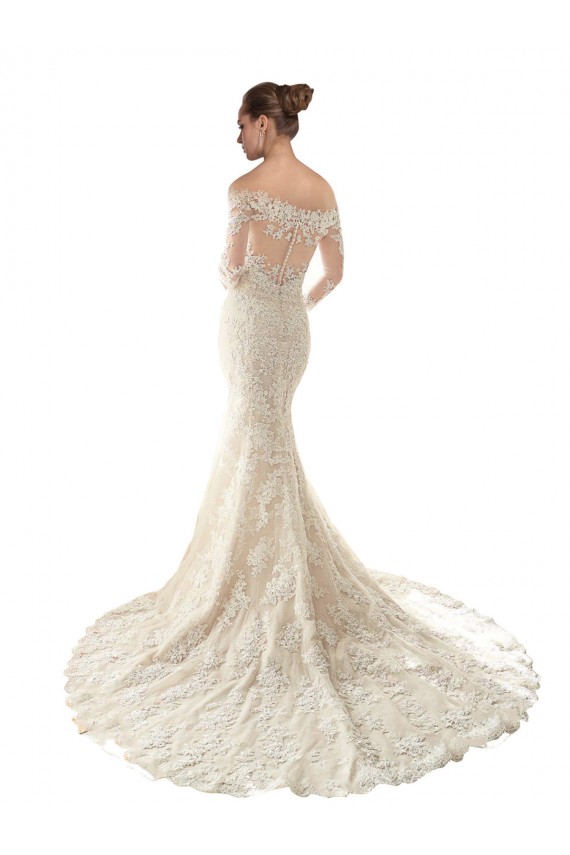 Cheap Long Sleeves Off the Shoulder Trumpet Lace Wedding Dress Canada