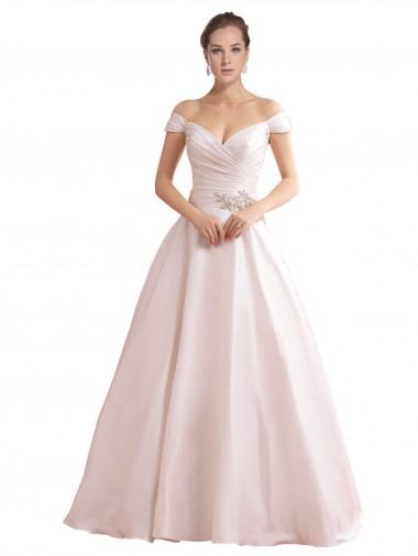 Cheap Off the Shoulder Sweetheart Ball Gown Satin Wedding Dress Canada