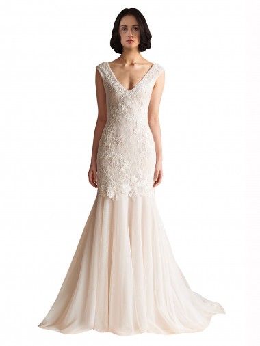 Cheap V-Neck Mermaid Tulle Wedding Dress Canada