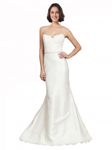 Cheap Trumpet Satin Wedding Dress with Sweetheart Lace Bodice Canada