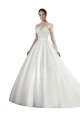 Cheap Long Sleeves Illusion Neck A-Line Satin Wedding Dress with Lace Bodice Canada