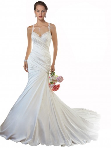 Cheap Sweetheart Mermaid Satin Beach Wedding Dress with Illusion Lace Back Canada
