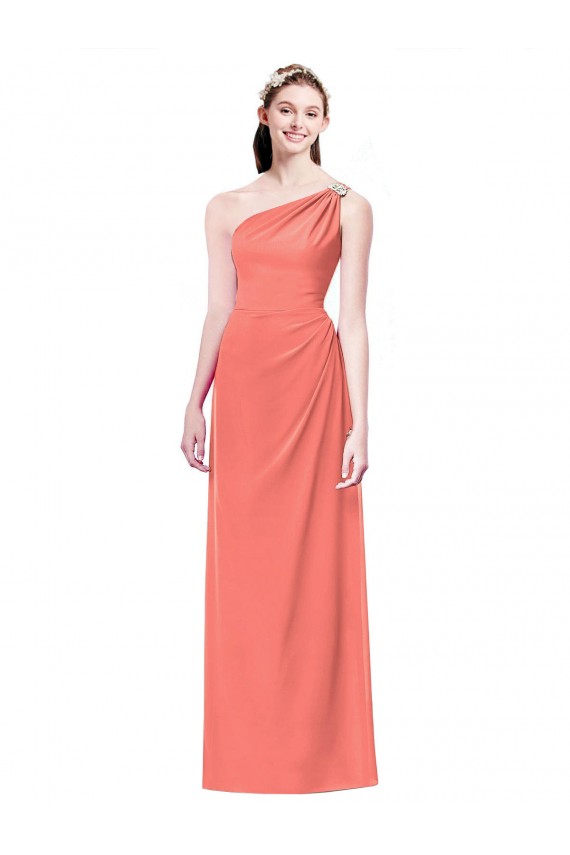 Cheap Draped Full Length One Shoulder Chiffon Bridesmaid Dress Canada