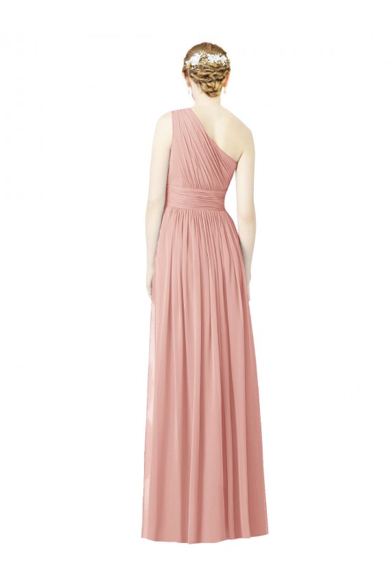 Cheap One Shoulder Long Chiffon Bridesmaid Dress with Shirred Waistband Canada