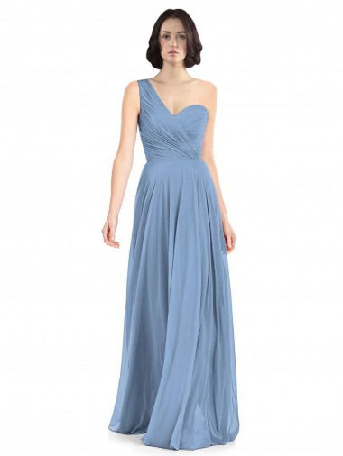 Cheap One Shoulder Long Chiffon Bridesmaid Dress with Sweetheart Bodice Canada