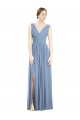 Cheap Sleeveless Draped Chiffon Maxi Bridesmaid Dress with Front Slit Canada