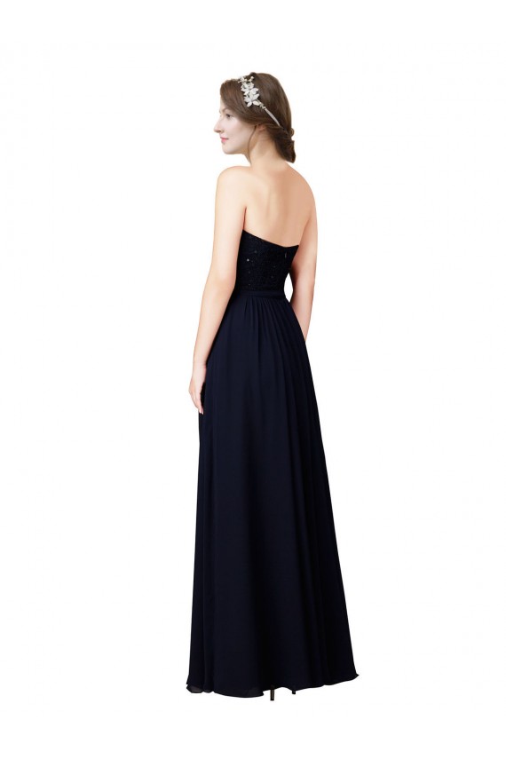 Cheap Strapless Chiffon Bridesmaids Dress with a Beaded Lace Sweetheart Bodice Canada