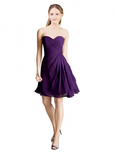Cheap Draped Chiffon Long Sweetheart Cocktail Bridesmaid Dress Canada