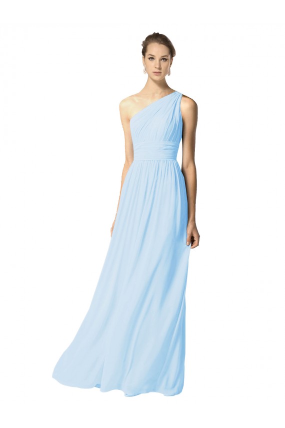 Cheap One Shoulder Long Chiffon Bridesmaid Dress with Shirred Bodice and Front Keyhole Canada