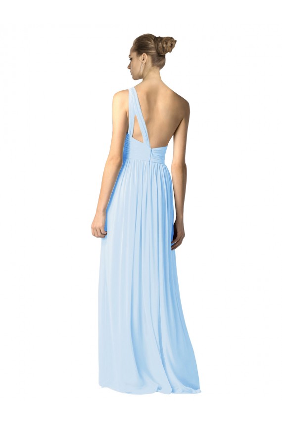 Cheap One Shoulder Long Chiffon Bridesmaid Dress with Shirred Bodice and Front Keyhole Canada