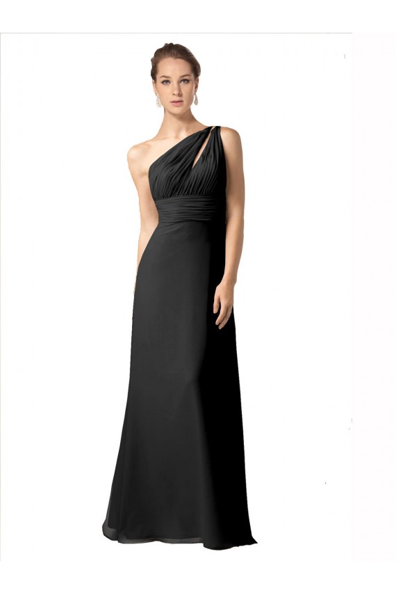 Cheap One Shoulder Full Length Chiffon Bridesmaid Dress with Shirred Bodice Canada