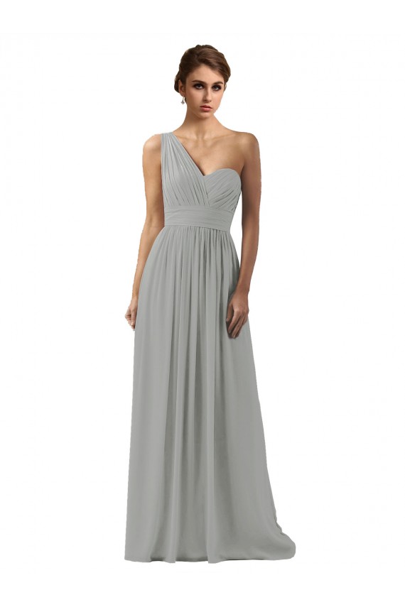 Cheap Ruffled One Shoulder Floor Length Long Chiffon Bridesmaid Dress Canada