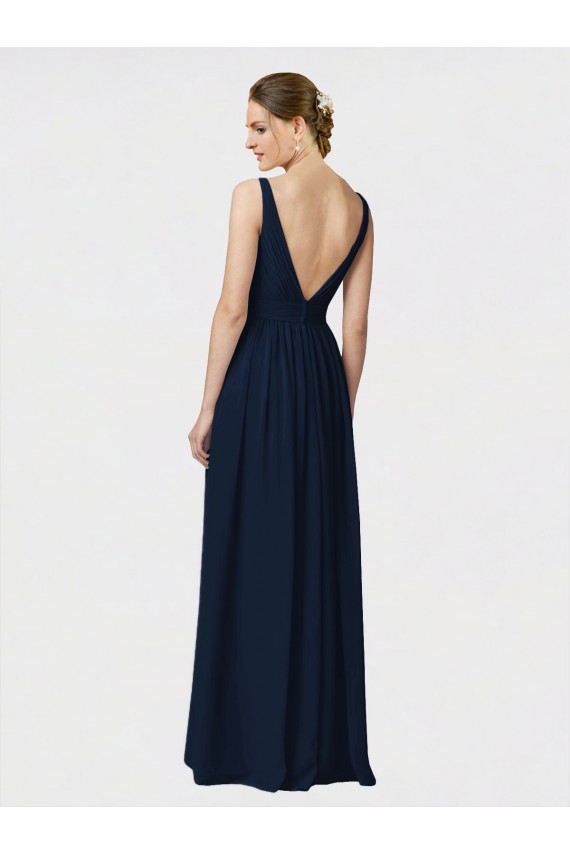 Cheap Long Chiffon Bridesmaid Dress with Shirred Bodice and V-Neckline Canada