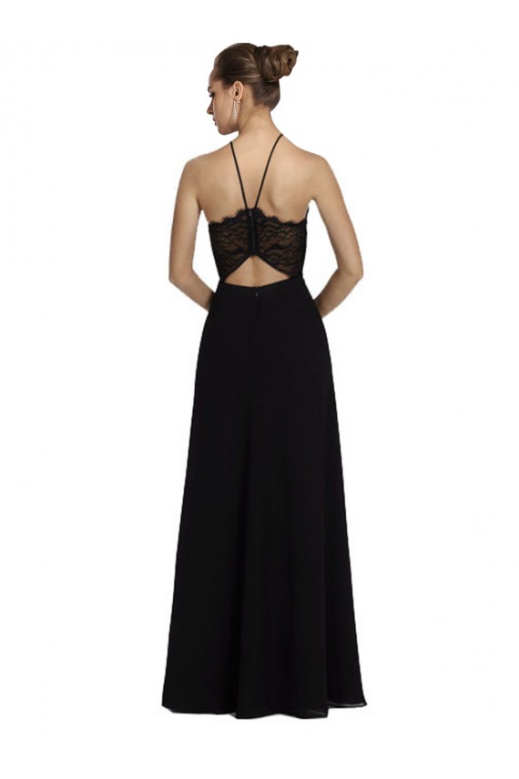 Cheap Lace Halter Neckline Chiffon A-Line Bridesmaid Dress with Sheer Back Canada