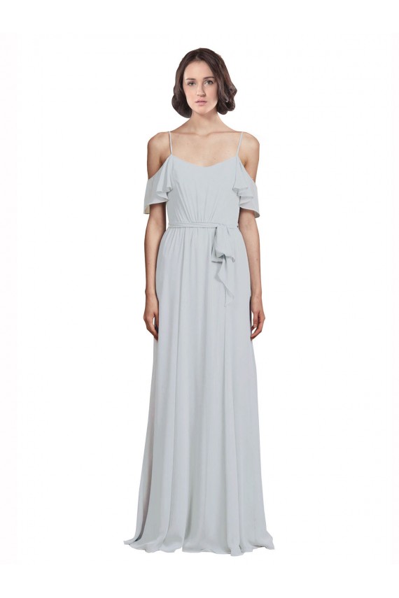 Cheap Off the Shoulder Spaghetti Strap Long Chiffon Bridesmaids Dress Canada
