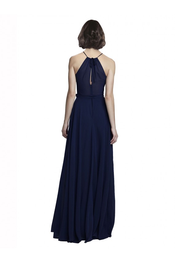 Cheap High Neckline Floor Length Chiffon Bridesmaid Dress with Belt Canada