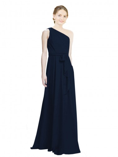 Cheap Long Chiffon Bridesmaid Dress with One Shoulder Neckline And Belt Canada