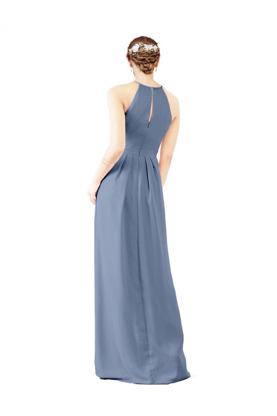 Cheap Fitted Long High Halter Neck Chiffon Bridesmaid Dress with Keyhole Back Canada