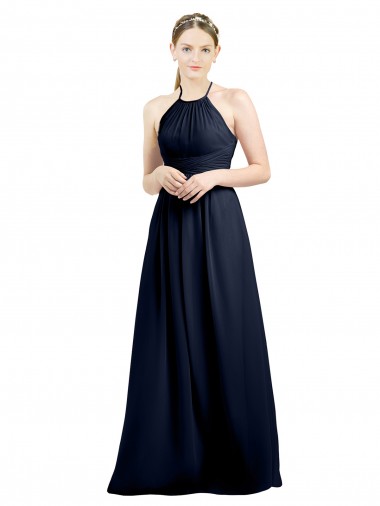 Cheap Halter High Neck Long Chiffon Bridesmaid Dress with Open Back Canada